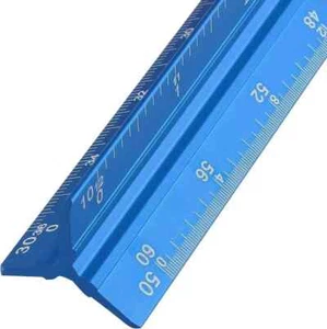Engineer Scale Ruler 12 Inch Aluminum Laser-Etched Triangular Drafting Tool Blue - Picture 1 of 2