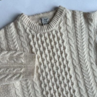 Suéter masculino LL Bean marfim lã pescador Irlanda malha cabo gola redonda GG - Imagem 1 de 4
