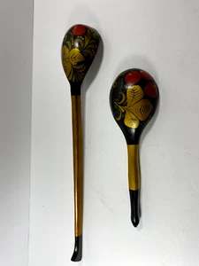 Set of 4 Vintage Khokhloma Wooden Spoons Hand Painted Russian Lacquer - Picture 1 of 24