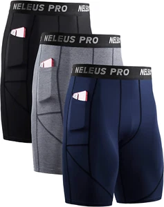 Men'S 3 Pack Running Compression Shorts with Pockets - Picture 1 of 12