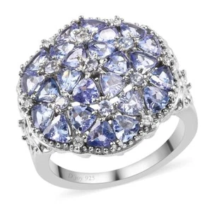 2.75ctw Tanzanite & White Zircon Floral Ring Platinum Plated Size 6 - Picture 1 of 6