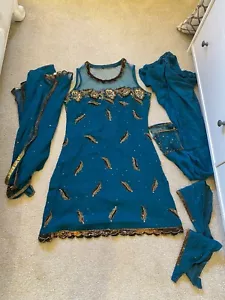 Ladies Bollywood Style 3 Piece Indian pajami Suit Size 10-12 Lovely - Picture 1 of 10