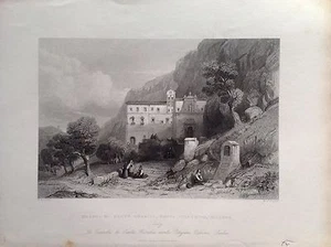 Chapel Santa Rosalia Monte Pellegrino Sicily original etching 1850 FISHER - Picture 1 of 1