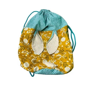 Drawstring Bag with Bunny Ears an Tail Orange Blue Polkadots Lightweight - Picture 1 of 6