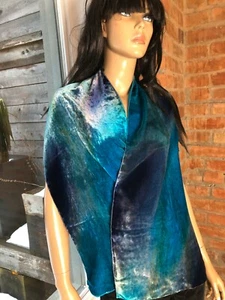 To die for GALITZINE Italien Künstler blau grün Samt Stola Tuch Schal neu ohne Etikett $ 200 - Bild 1 von 8