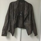 Baccini Faux Leather Jacket Womens Large Dark Brown Open Front Long Sleeve New