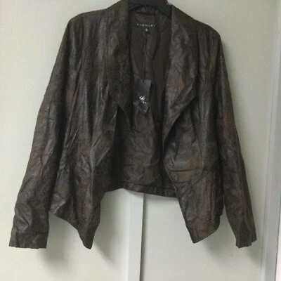 Baccini Faux Leather Jacket Womens Large Dark Brown Open Front Long Sleeve New - Image 1 of 4