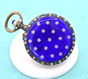 Antique French Silver Blue Guillouche Enamel Watch Case Napoleon Locket Pendant