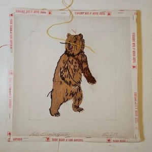 NELL DOMINGUEZ Handpainted Needlepoint Grizzly Bear Partially Finished ND#217 - Picture 1 of 13