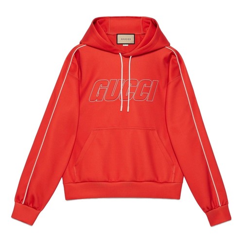 taglia S Felpa Gucci in neoprene con cappuccio e logo corallo rosso