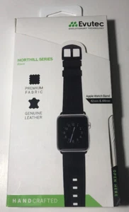 Evutec Northill Series Leather & Fabric For Apple Watch Band 42/44mm Black NEW - Picture 1 of 3