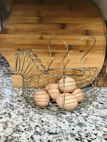 Gold Wire Chicken Hen Egg Gathering Basket Farmhouse Rustic Country Cottage Cover