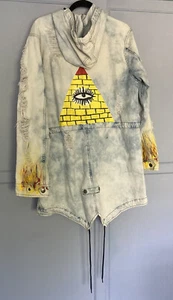 SMOKE RISE Long Denim Jacket Size M Pyramid All Seeing Eye - Picture 1 of 12
