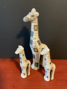 Fenix Raku Keramik 3 Giraffen 12” & 9” rustikales buntes geometrisches Design S. Afrika - Bild 1 von 7