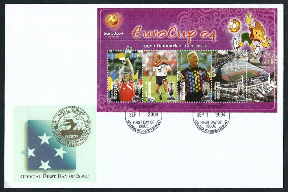 MICRONESIA, SCOTT # 590, FDC COVER OF EUROPEAN SOCCER CHAMPIONSHIPS, PORTUGAL - Image 1 of 1