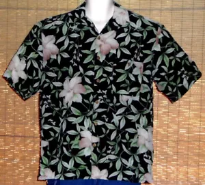 Mens Paradise Coves Hawaiian Shirt Black Green Pink Silk Floral Size Large - Picture 1 of 5