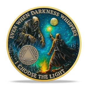 AA 1-65 Year Custom Sobriety Coin "Evil & Light" AA Chips & Medallion Sober Gift - Picture 1 of 15