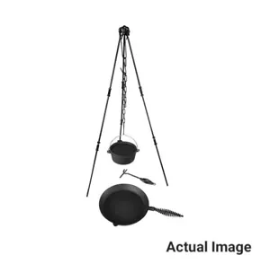 Hanging Cast Iron Dutch Oven Tripod BBQ Campfire Cooking Set Skillet And Poker - Picture 1 of 8
