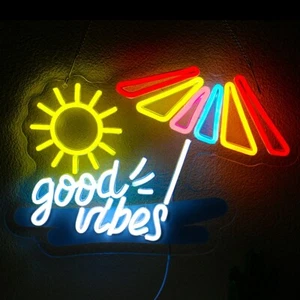 Good Vibes Neon Sign - Sunny Beach LED Wall Art for Chill Room & Bar Decor - Picture 1 of 9