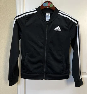 Adidas Track Jacket Youth Size X-Large (16) Full Zip Black White 3 Stripe Logo - Picture 1 of 12
