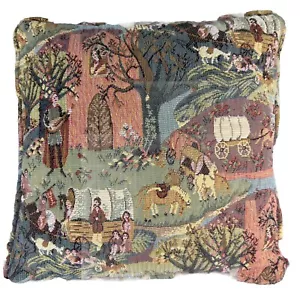 Vtg Throw Pillow French Countryside Tapestry Pastels 12” Medieval Victorian - Picture 1 of 11