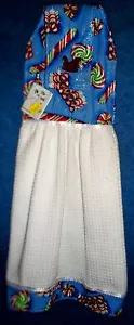 **NEW** Handmade White Holiday Candy Hanging Kitchen Fridge Hand Towel - #248 - Picture 1 of 1