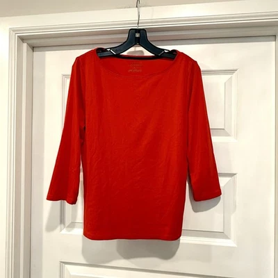 TALBOTS Women’s Size. PL Classic Tee Top Shirt Red Holidays 3/4 Sleeve Petite - Image 1 of 4