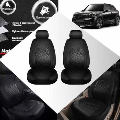 Leather Front Seat Cover Protector Dark Black For Mini Cooper 2003-2023 Paceman Foto 1 de 4