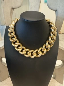 Erwin Pearl Chunky Shiny Gold Chain Thick Link Choker Necklace 17” - Picture 1 of 8