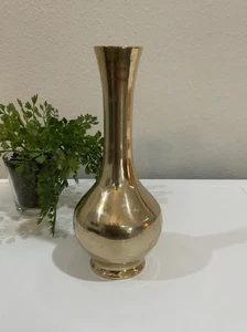 Vtg MCM Solid Brass Metal Gold Round Made In Korea Bud Flower Vase 7” H 3” W - Picture 1 of 7
