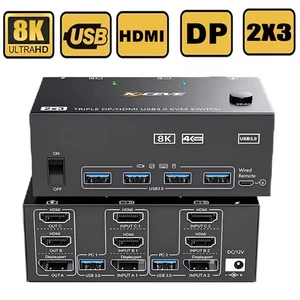 4 porty podwójny monitor HDMI + przełącznik KVM 8K@60HZ mieszany wyświetlacz USB DP - Zdjęcie 1 z 27