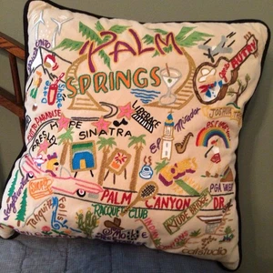 Catstudio Hand Embroidered Palm Springs, Ca 20x20" Pillow Geography Collection - Picture 1 of 10