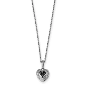 1/4 Ctw Black & White Diamond 11mm Heart Necklace in Sterling Silver - Picture 1 of 5