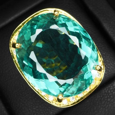 Graciosos anillos de halo hechos a mano de plata de ley 925 de 21,70 quilates de turmalina verde azulado Foto 1 de 4