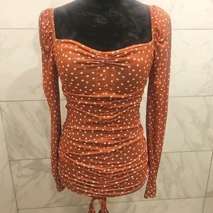 Mini Vestido PrettyLittleThing Rust Lunares Bodycon Manga Larga Talla US 4 - Imagen 1 de 4