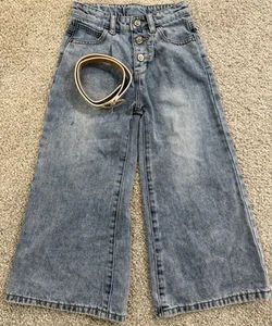 KidsCool Space Mädchen Wide Leg Jeans Gr. 120 (5-6) mit Herz Gürtel Button Fly blau - Bild 1 von 11