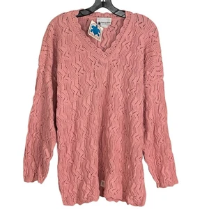 Vintage Damenpullover Pullover Pulli neu mit Etikett 1980er Einheitsgröße Turtle Bay rosa Baumwolle V-Ausschnitt  - Bild 1 von 9