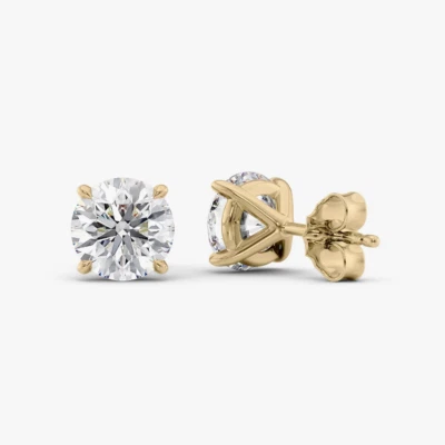 Round Cut Diamond Earring Lab Grown  2.00 Carat IGI 18k Yellow  Gold Certified - Image 1 of 4