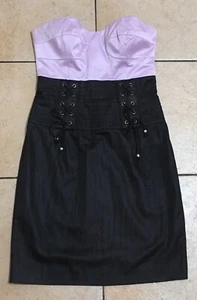 “blessed are the meek” lavender and black lace up waist cocktail dress size 8 - Picture 1 of 8