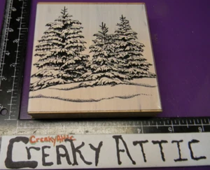 THREE SNOWY PINE TREES WINTER RUBBER STAMP HERO ARTS S2025 CREAKYATTIC - Foto 1 di 2