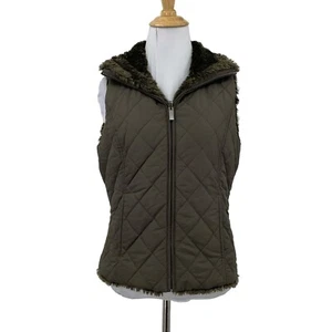 Weatherproof Reversible Filled Vest Jacket Womens S Small Olive Quilted Faux Fur - Picture 1 of 16