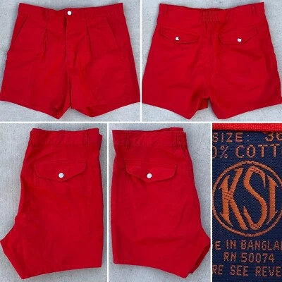 Vintage KSI shorts red pleated front snap rear pockets size 36 80s 90s 1980s - Изображение 1 из 4