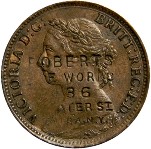 Contrasello Elmira NY, Roberts Dye Works en ficha de farthing de 1886 (03064) - Imagen 1 de 2
