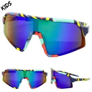Kids Boys Girls Sports Baseball Cycling Retro Wrap Shield SUN GLASSES Ages 6-12 - Picture 1 of 6
