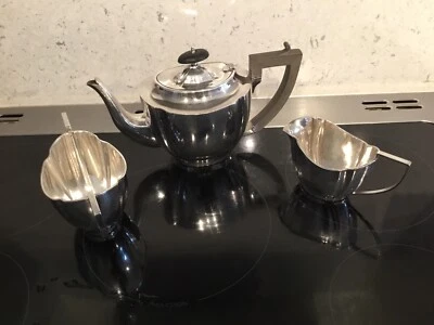 Plato de plata Art Deco C 1925 3 piezas servicio de té Joseph Elliott & Sons Sheffiel Foto 1 de 4