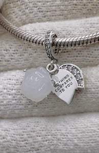 Authentic Rose Double Dangle Charm S925 Sterling Silver Charm For Bracelet - Picture 1 of 1