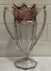 Antique Vintage EAPG Tall Trophy Vase 44 Athenia Gold & Ruby Flash 1900