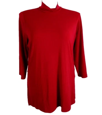 Lauren Ralph Lauren Turtleneck 1X Red Zip 3/4 Sl Stretch Side Split Sweater - Image 1 of 4