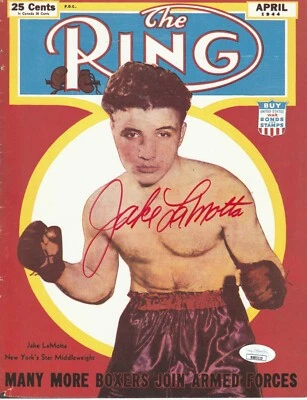 Foto autógrafa firmada por Jake LaMotta "The Raging Bull" de 8x10 The Ring certificado de autenticidad JSA COMO NUEVO Foto 1 de 2