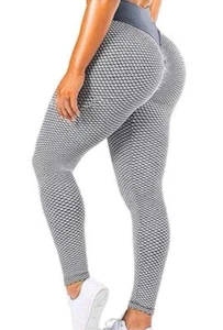 Womens Medium Leggings Honeycomb Textured Scrunch Butt Grey Black Yoga Form Fit - Picture 1 of 5